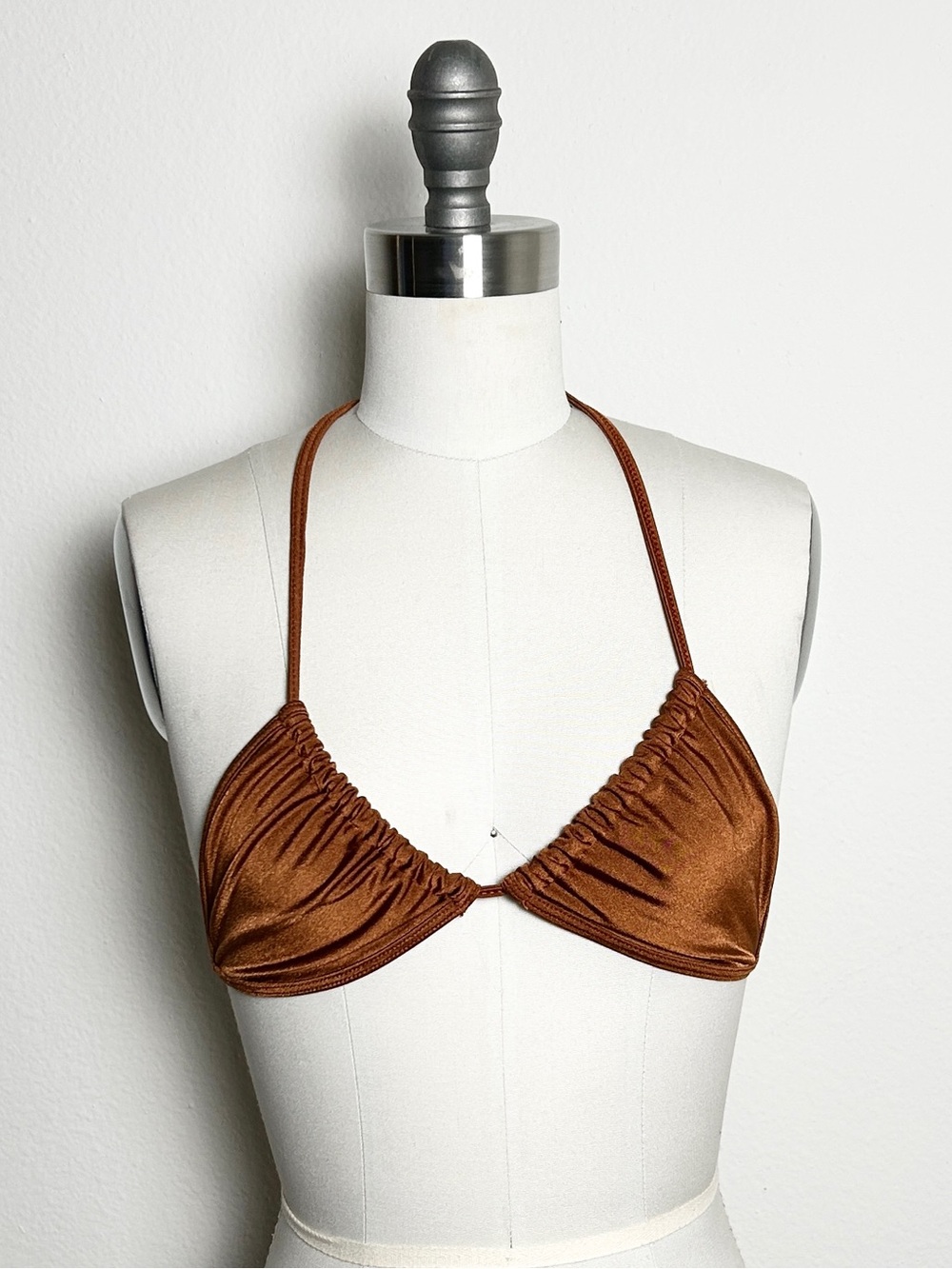 VTG Y2K American Apparel Brown  Copper Metallic Halter Bikini Top Made in USA  M